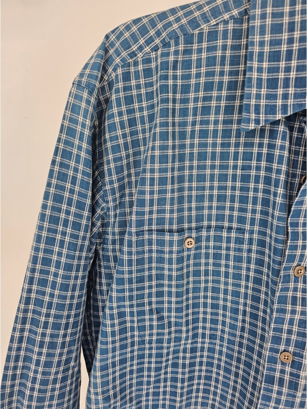 High Sierra Mens Sz M 100% Cotton Button Up Dress Shirt Blue Plaid - Picture 2 of 4